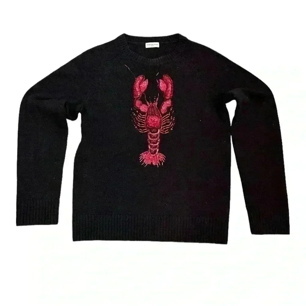 Dries Van Noten Dali Sequin Embroidered  Lobster Cashmere Sweater - Rare